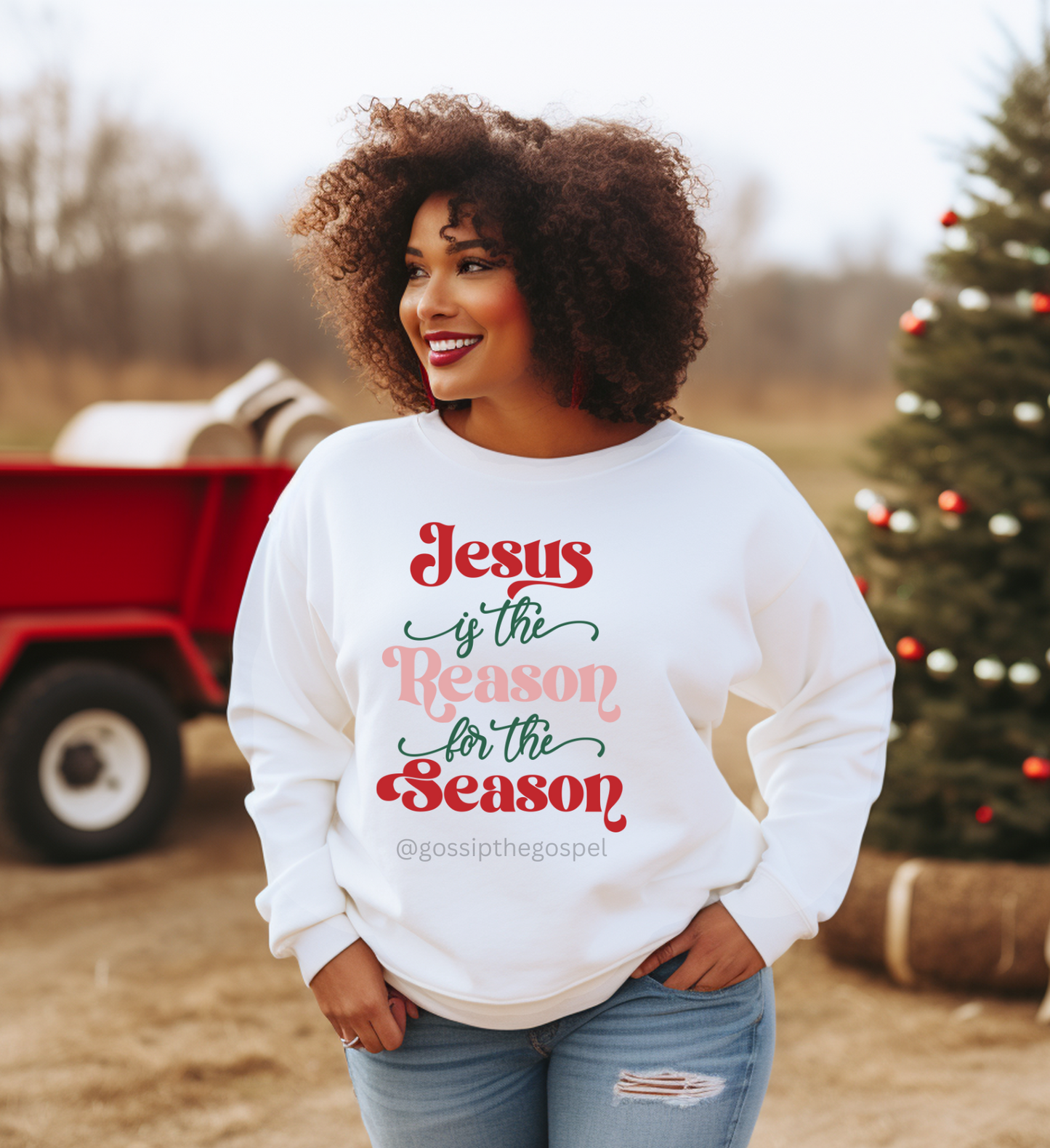 JESUS is the reason for the season white crew neck sweater