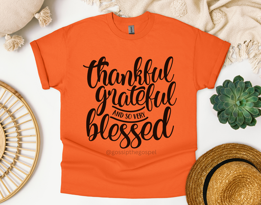 Grateful, Thankful, Blessed, Fall Cotton Tshirt