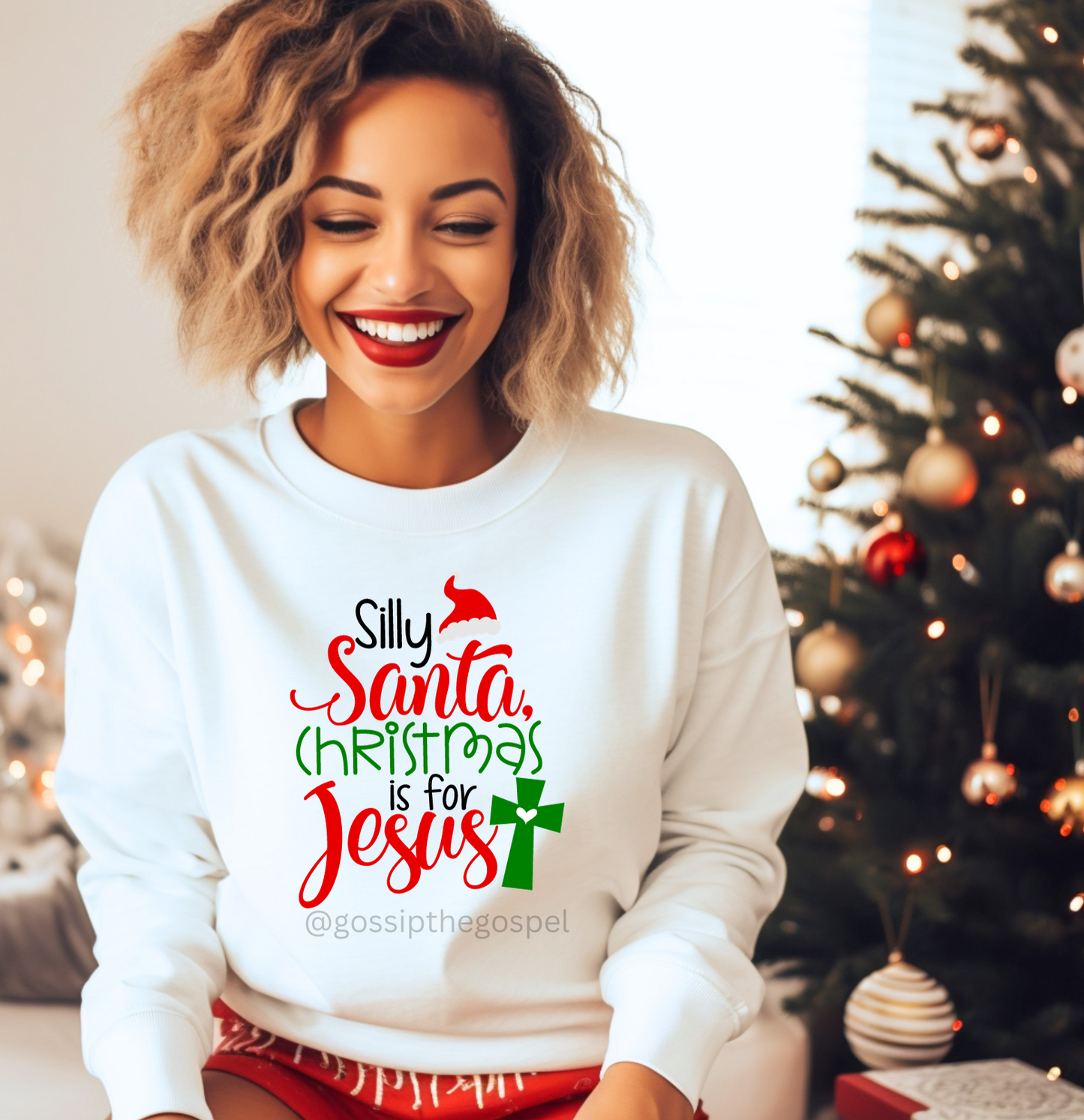 Silly Santa, CHRISTmas is for Jesus White Crew neck Sweater